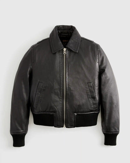 100% Washed Leather Bomber Jacket