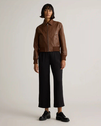 100% Washed Leather Bomber Jacket