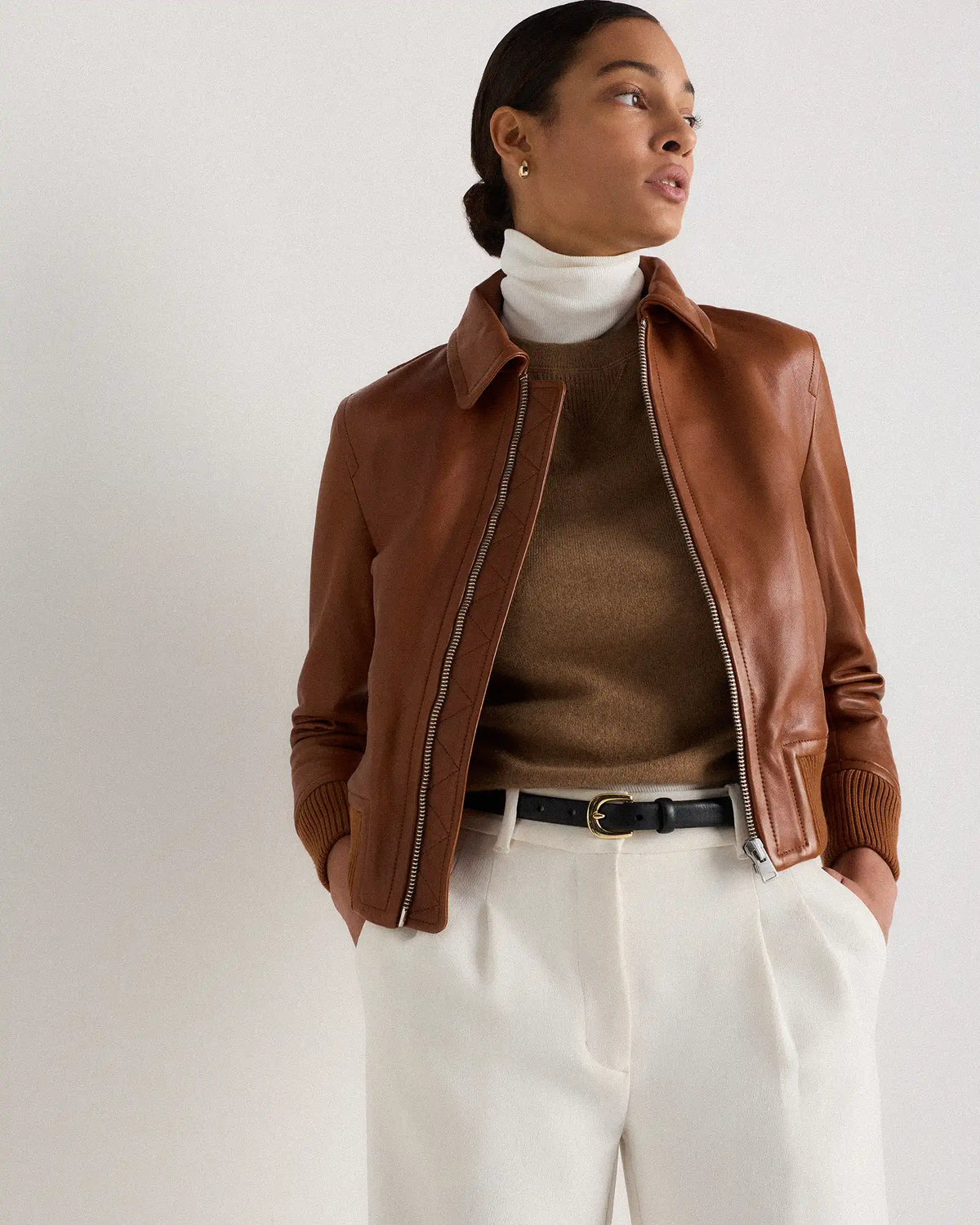100% Washed Leather Bomber Jacket