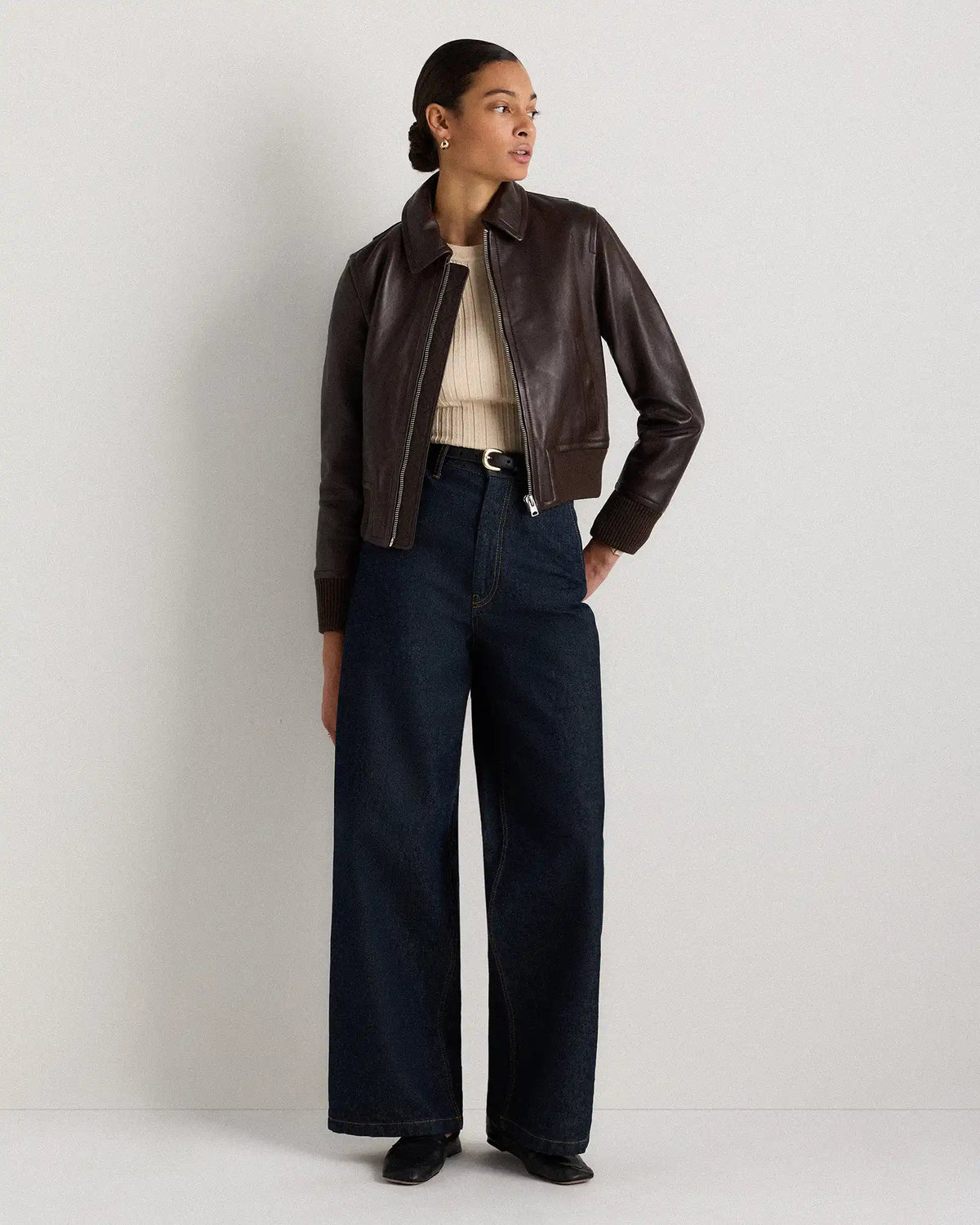 100% Washed Leather Bomber Jacket