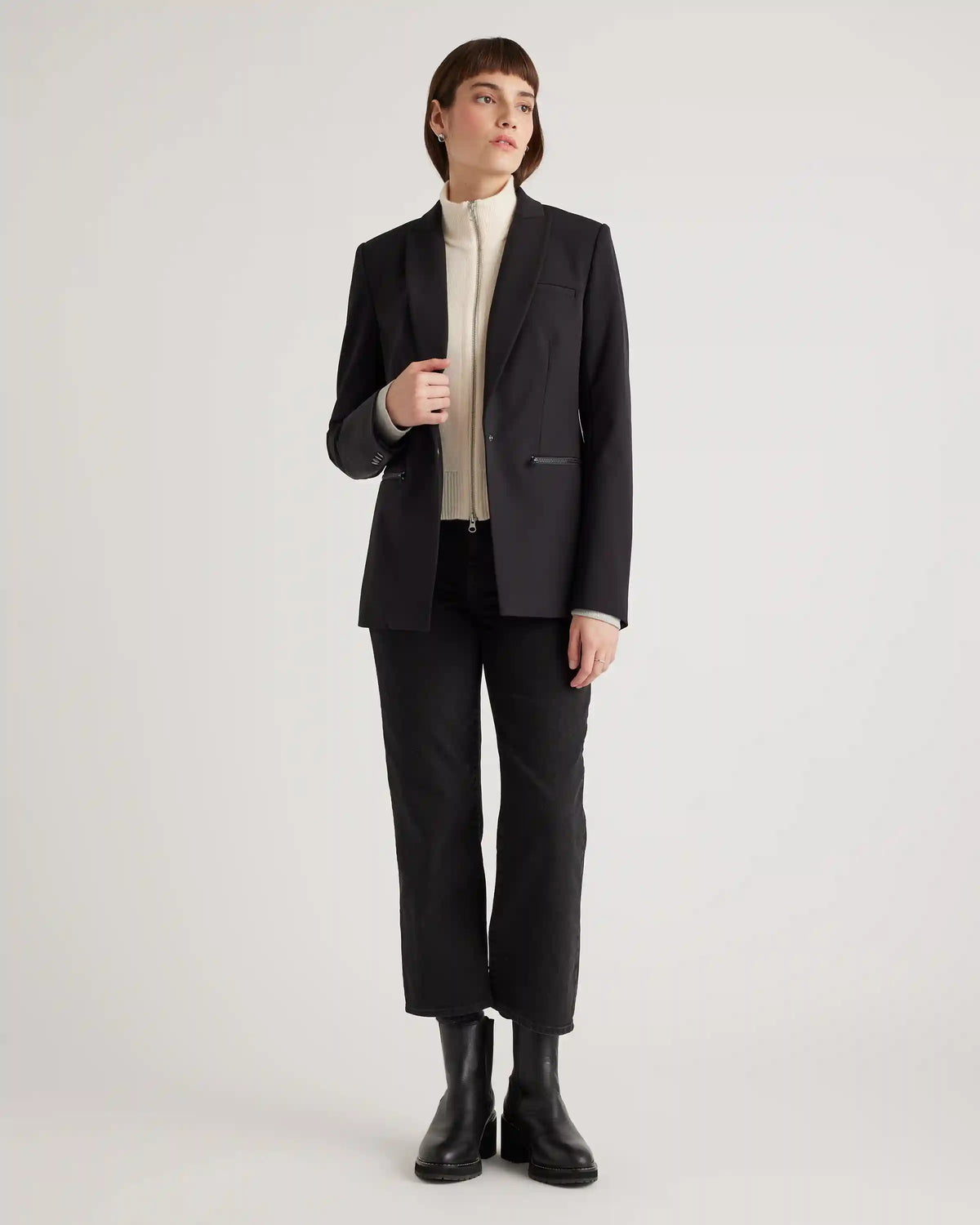 100% Mongolian Cashmere Ribbed Collar Blazer Insert