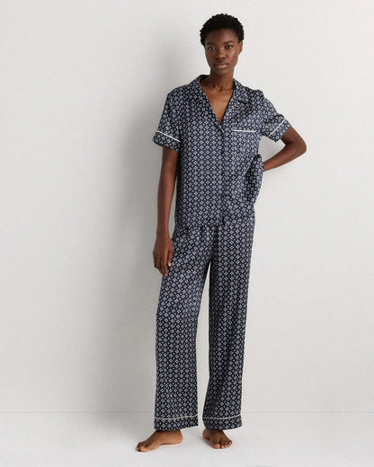100% Washable Silk Satin Short Sleeve Pajama Top