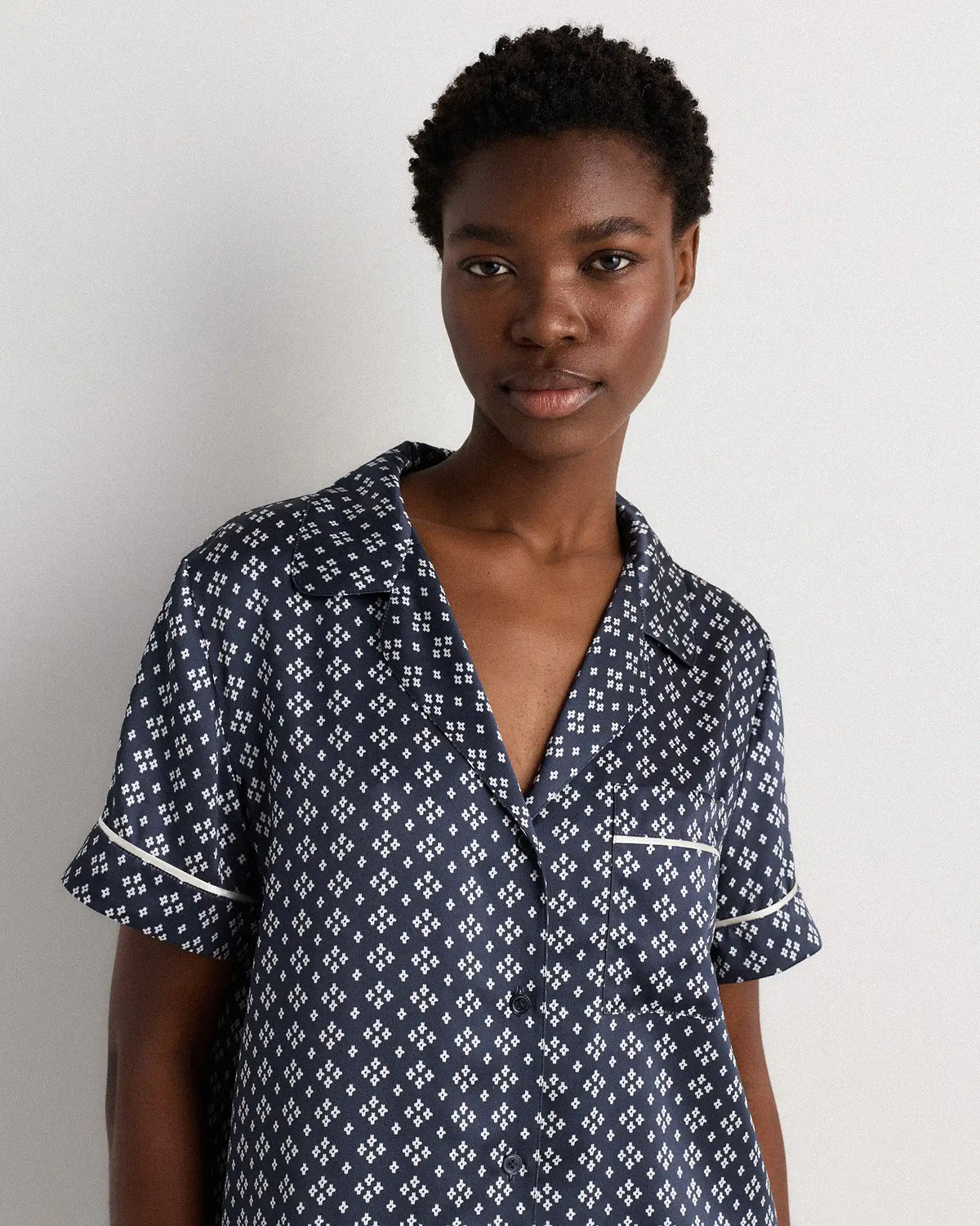 100% Washable Silk Satin Short Sleeve Pajama Top