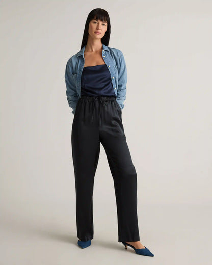 100% Washable Silk Drawstring Wide Leg Pants
