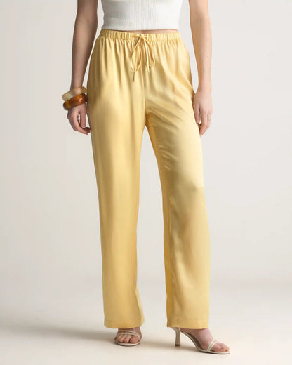 100% Washable Silk Drawstring Wide Leg Pants