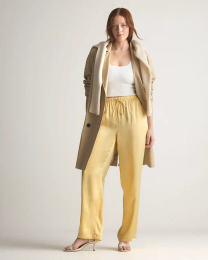 100% Washable Silk Drawstring Wide Leg Pants