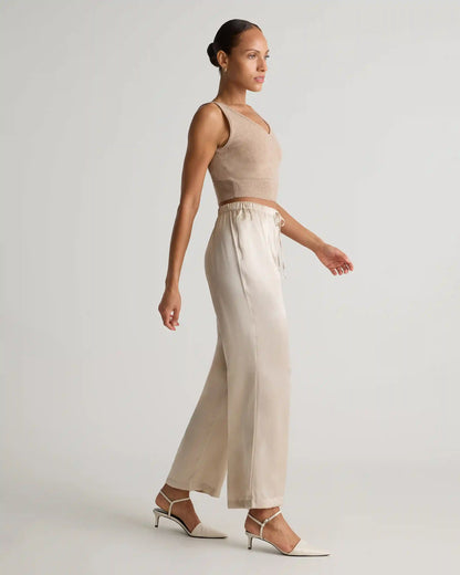 100% Washable Silk Drawstring Wide Leg Pants