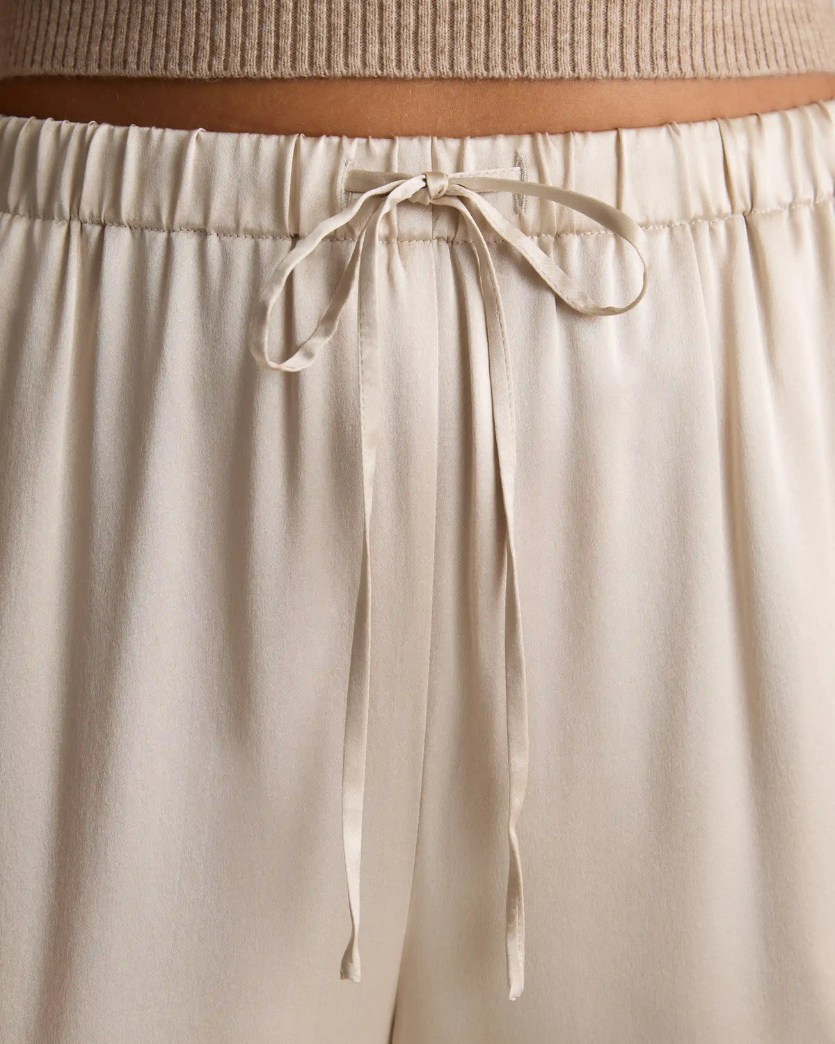 100% Washable Silk Drawstring Wide Leg Pants