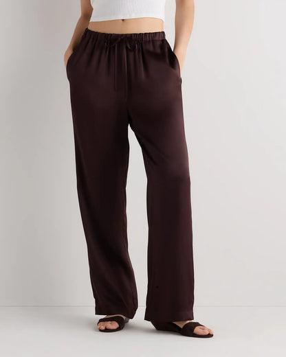100% Washable Silk Drawstring Wide Leg Pants