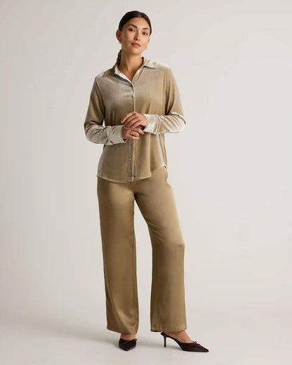 100% Washable Silk Drawstring Wide Leg Pants
