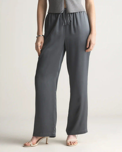 100% Washable Silk Drawstring Wide Leg Pants