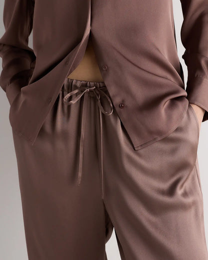 100% Washable Silk Drawstring Wide Leg Pants