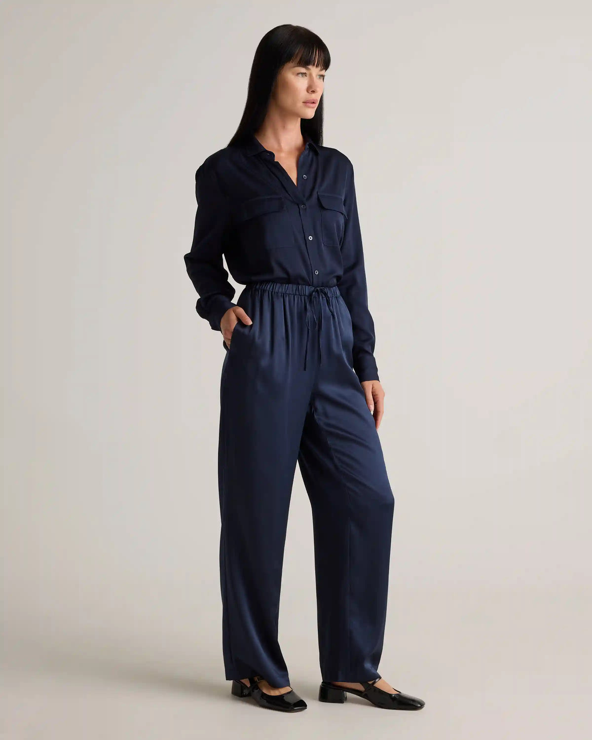 100% Washable Silk Drawstring Wide Leg Pants