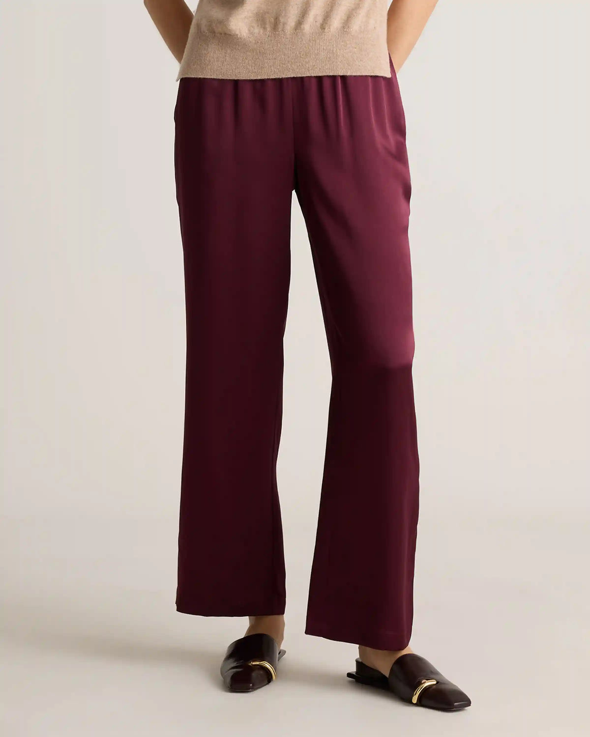 100% Washable Silk Drawstring Wide Leg Pants