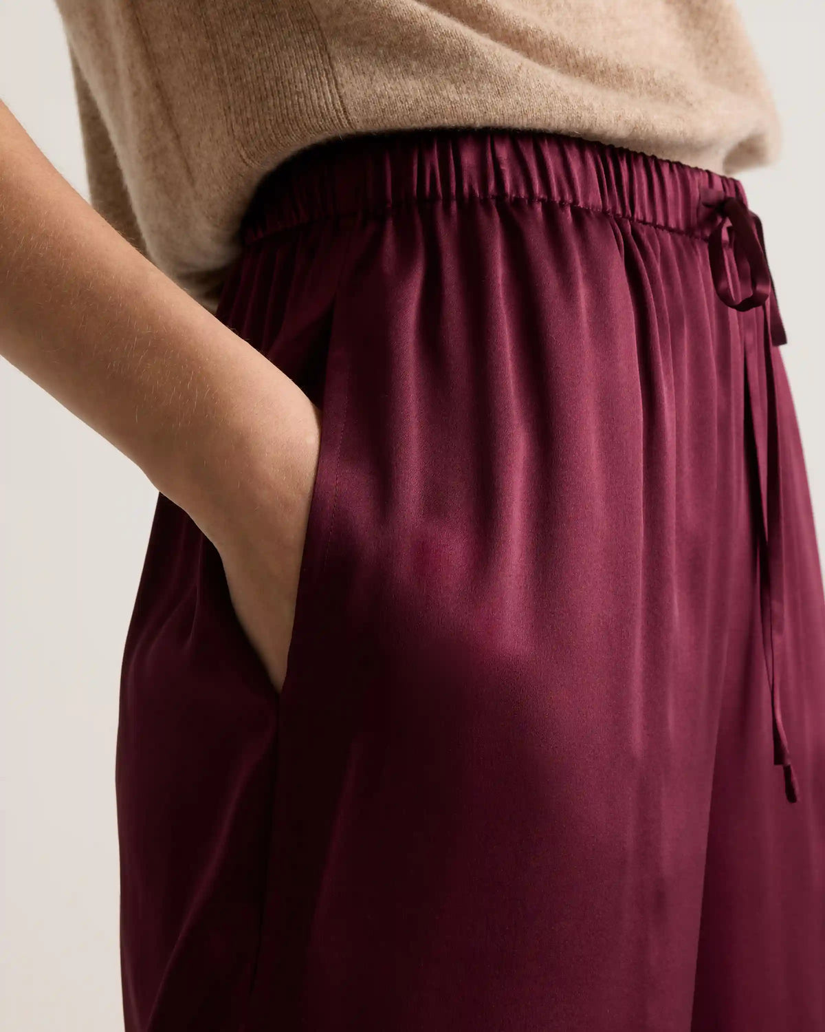100% Washable Silk Drawstring Wide Leg Pants