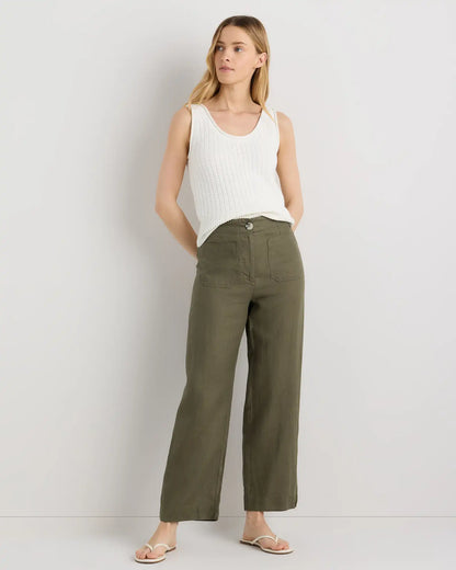 100% European Linen Patch Pocket Wide Leg Pants