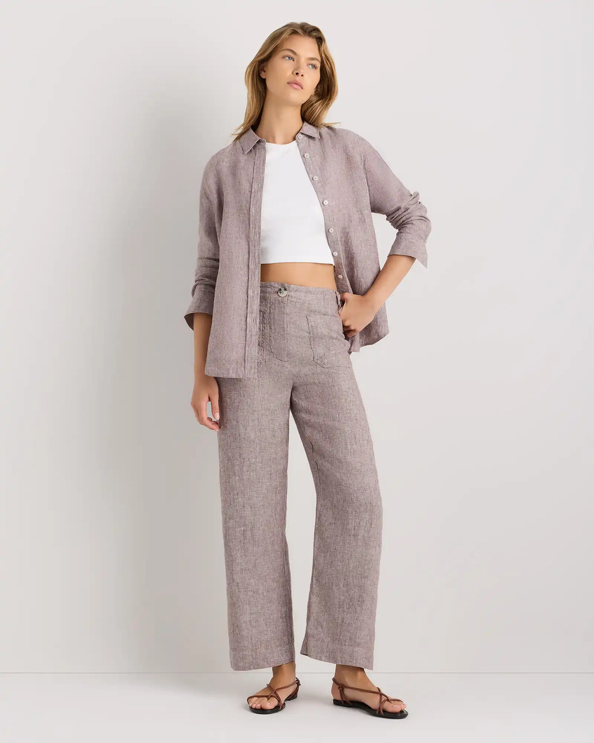 100% European Linen Patch Pocket Wide Leg Pants