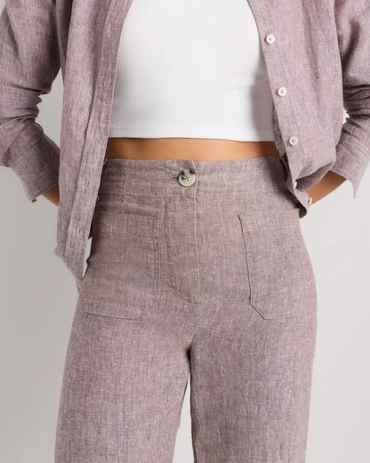 100% European Linen Patch Pocket Wide Leg Pants