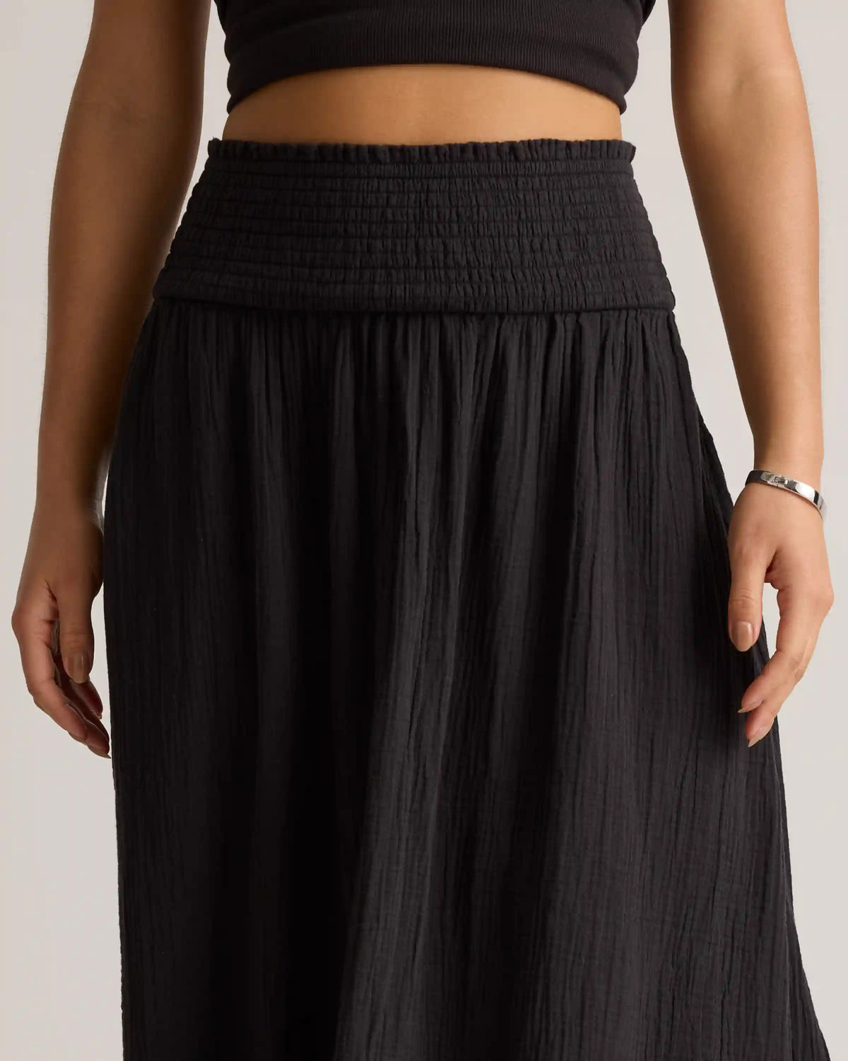 100% Organic Cotton Gauze Smocked Maxi Skirt