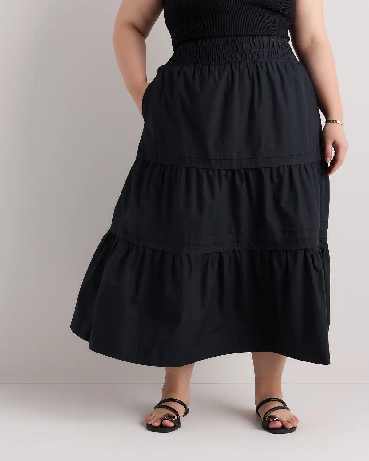 100% Organic Cotton Poplin Tiered Maxi Skirt