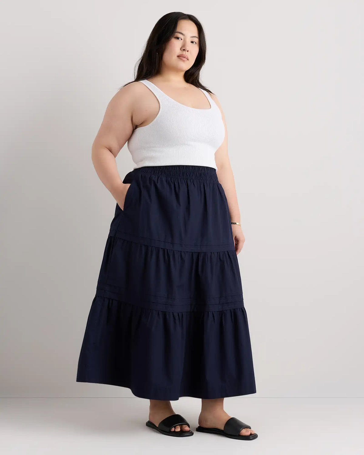 100% Organic Cotton Poplin Tiered Maxi Skirt