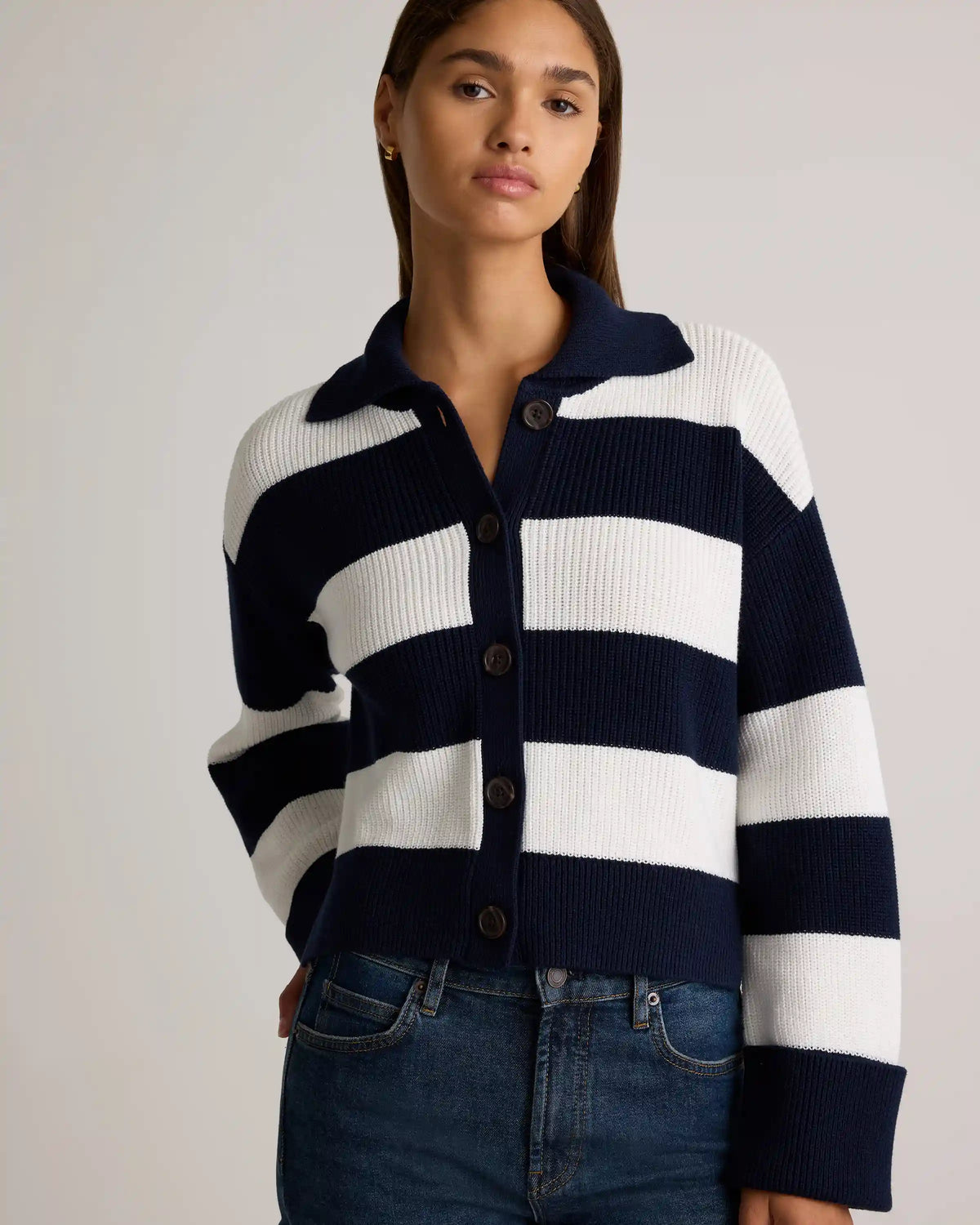 100% Organic Cotton Fisherman Collared Cardigan