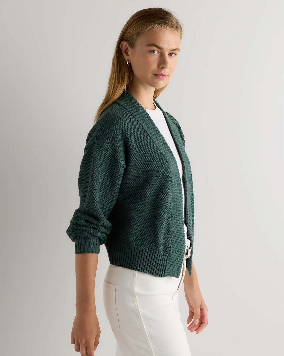 100% Organic Cotton Waffle Stitch Open Cardigan