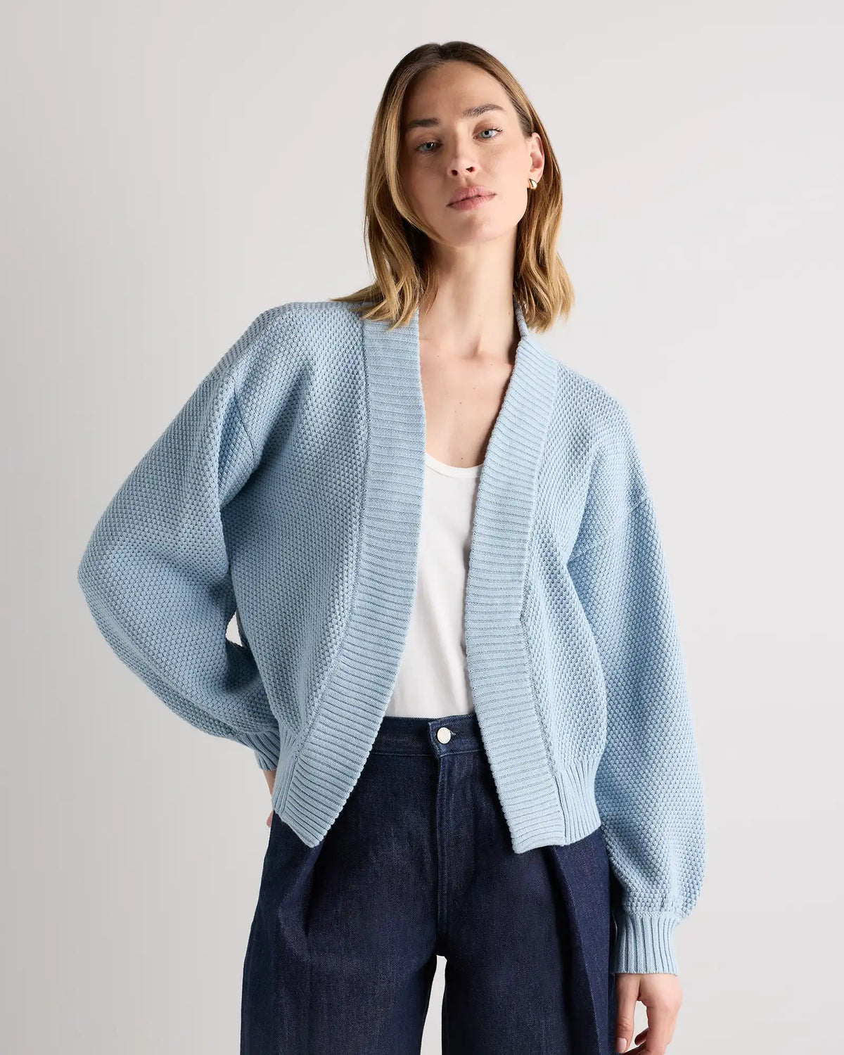 100% Organic Cotton Waffle Stitch Open Cardigan