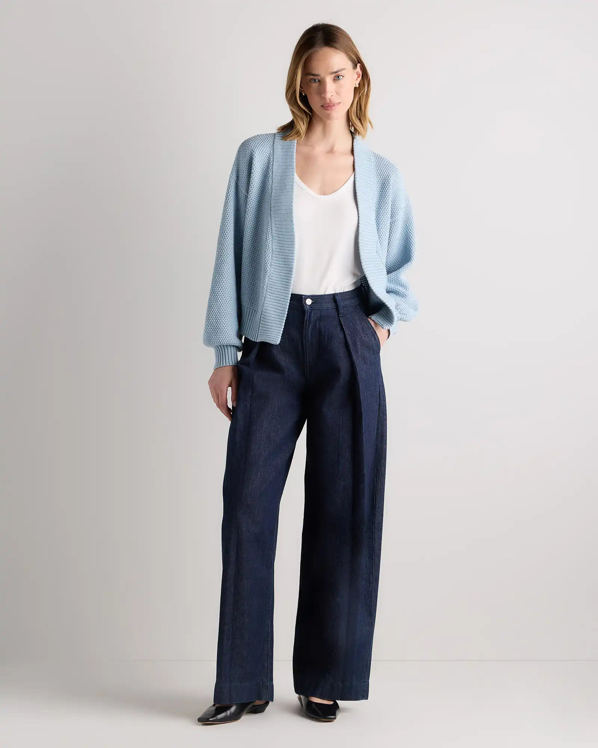 100% Organic Cotton Waffle Stitch Open Cardigan