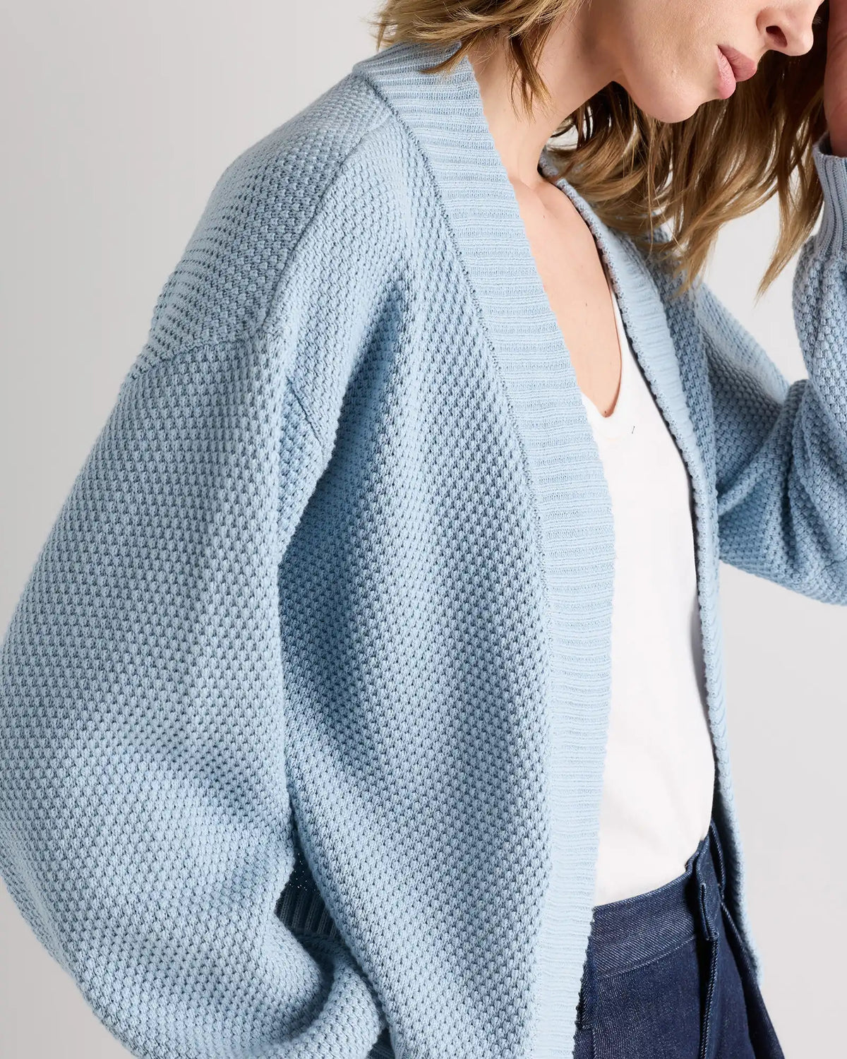 100% Organic Cotton Waffle Stitch Open Cardigan