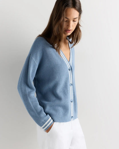 Cotton Cashmere Textured Varsity Cardigan