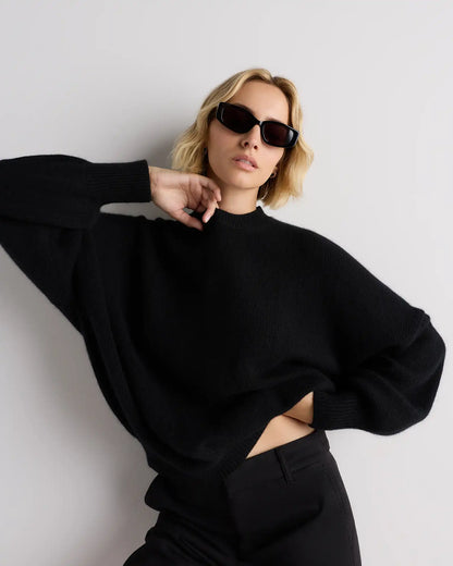 100% Mongolian Cashmere Slouchy Blouson Sleeve Crewneck