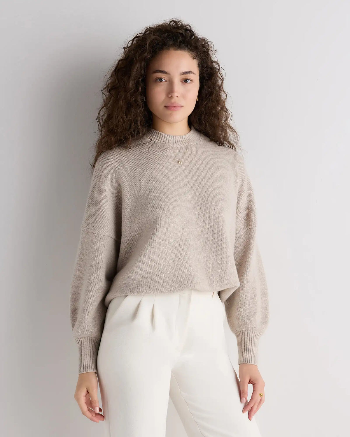 100% Mongolian Cashmere Slouchy Blouson Sleeve Crewneck