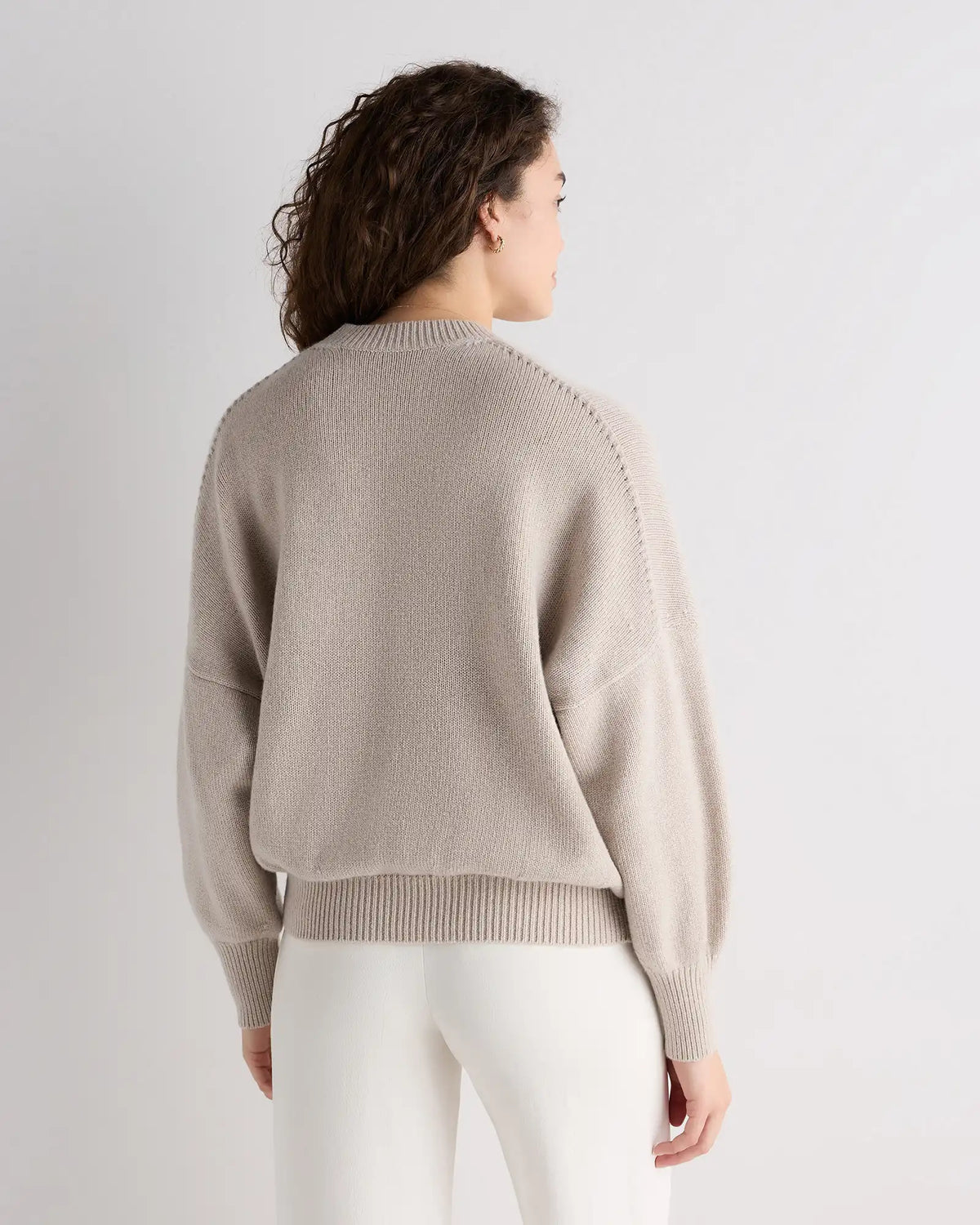 100% Mongolian Cashmere Slouchy Blouson Sleeve Crewneck