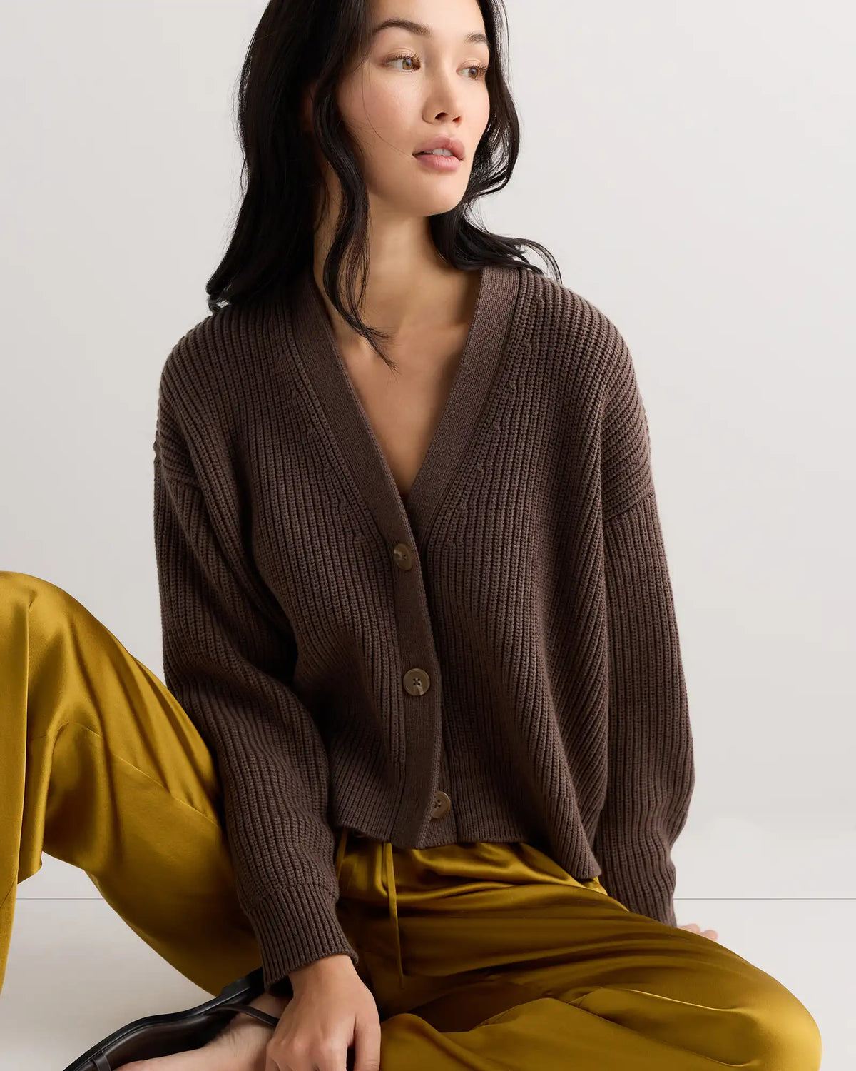 100% Organic Cotton Fisherman Boxy Cropped Cardigan
