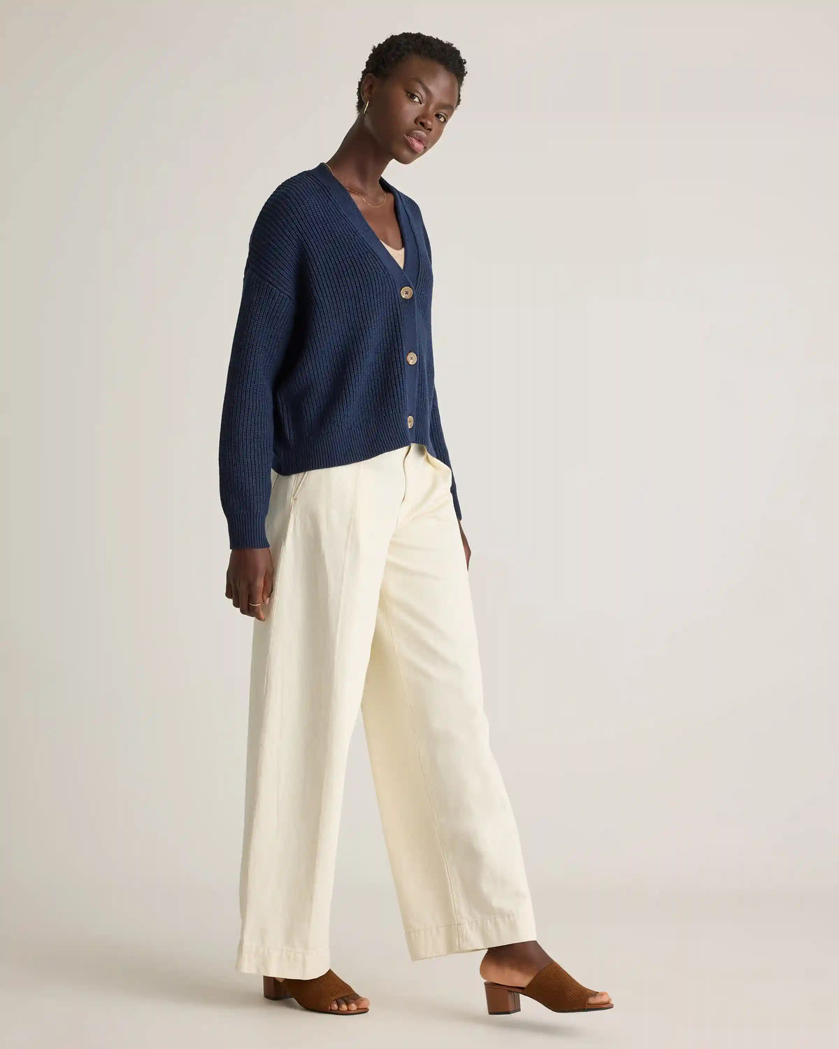 100% Organic Cotton Fisherman Boxy Cropped Cardigan
