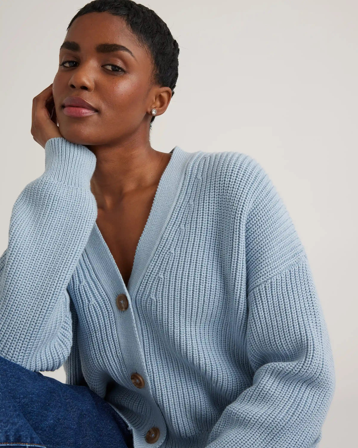 100% Organic Cotton Fisherman Boxy Cropped Cardigan