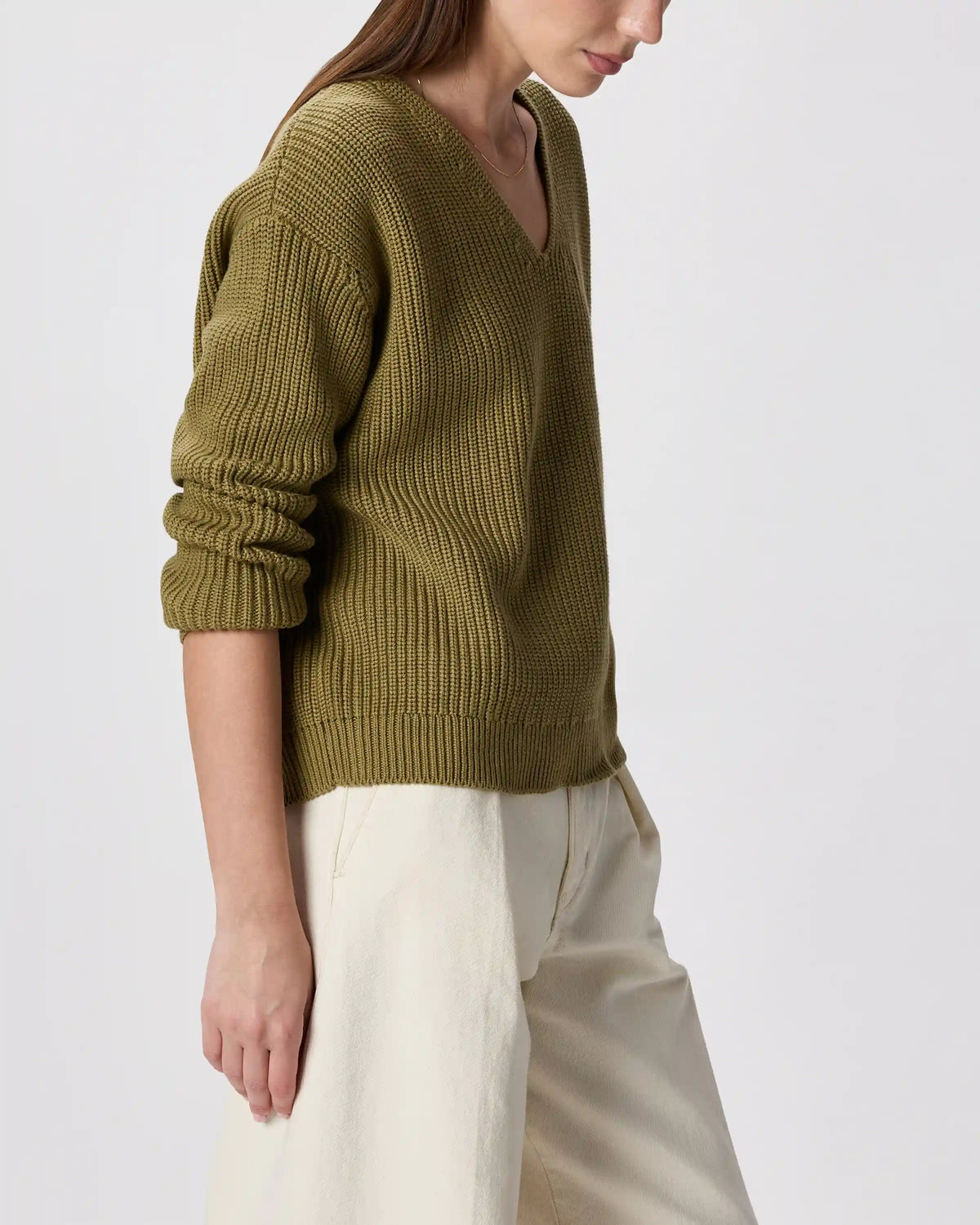 100% Organic Cotton Fisherman V-Neck Sweater