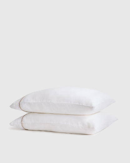 European Linen Piped Pillowcase Set - Standard / White/Cherry