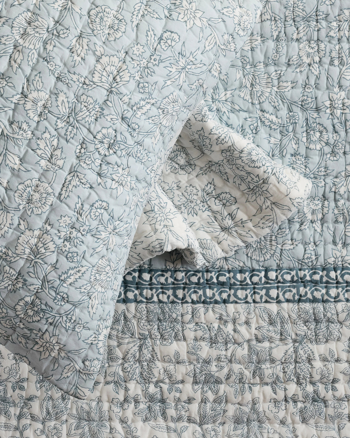 Organic Cotton Block Print Quilt Set - Twin / Green