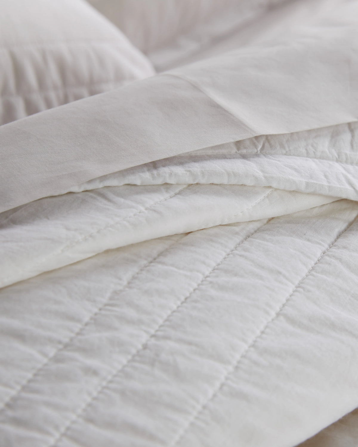 Organic Cotton Stripe Stitch Quilt Set - Twin / White
