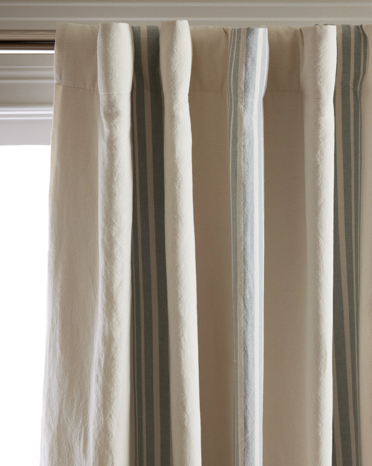 Coastal Stripe Linen Cotton Room Darkening Curtain - Single Panel - 48x84 / Ivory/Sage Green