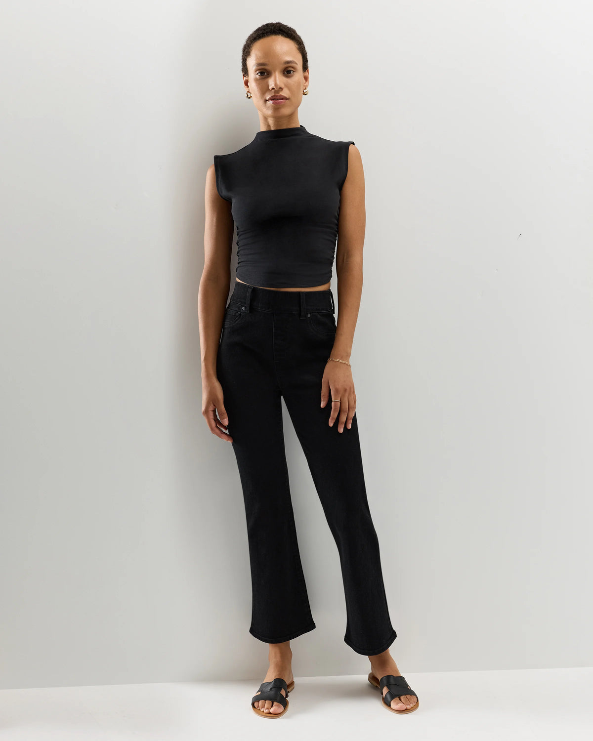 Nina Stretch Pull-On Kick Flare Jeans - XS / Raven Black