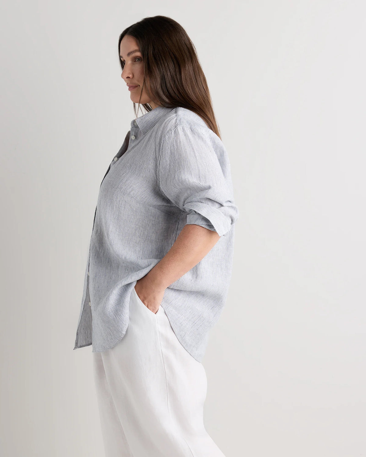 100% European Linen Long Sleeve Shirt - 1X / Flax