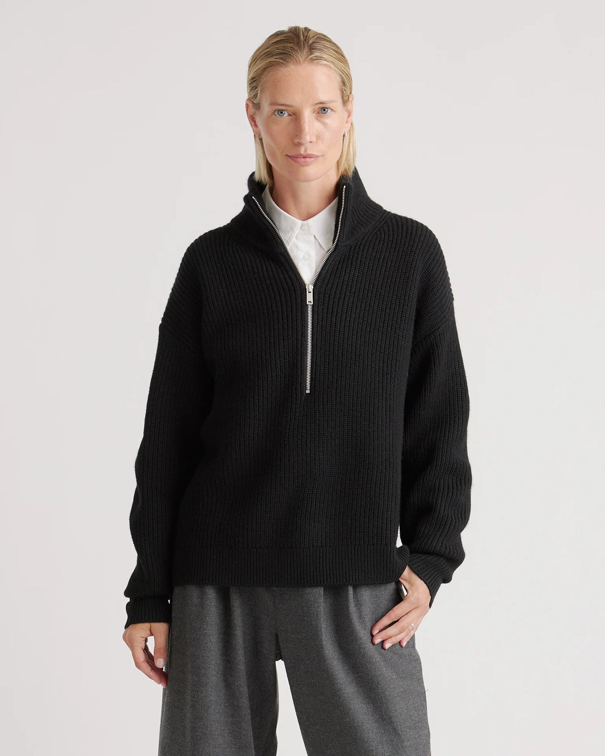 Australian Merino Wool Half Zip Sweater - XS / Heather Grey