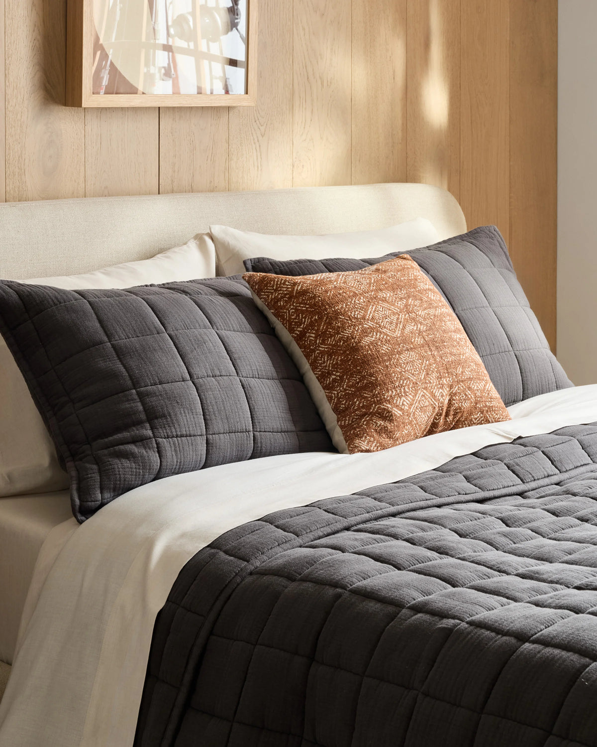 Organic Cotton Gauze Box Quilt Sham Set - Standard / Mineral