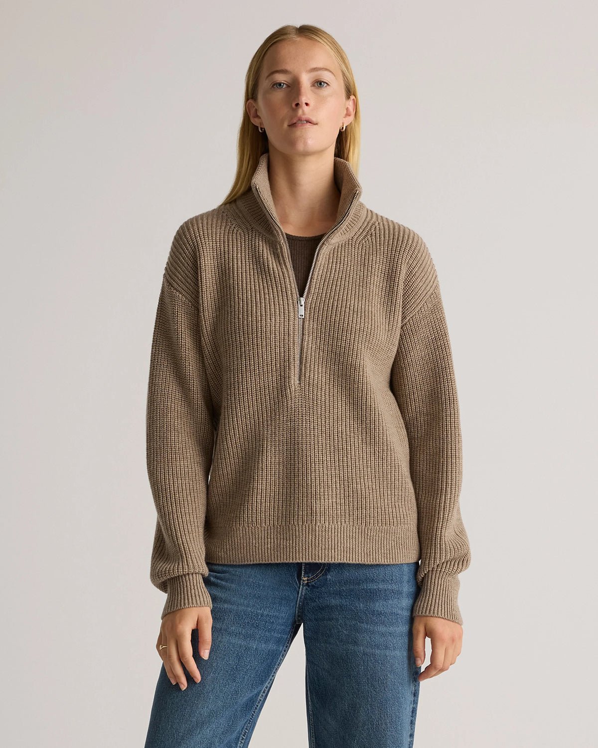 Australian Merino Wool Half Zip Sweater - XS / Heather Grey