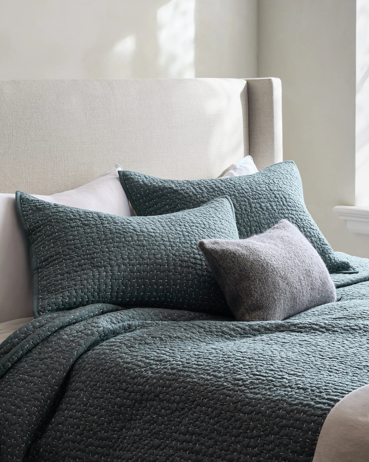 Organic Cotton Hand Stitched Quilt Set - Twin / Stone