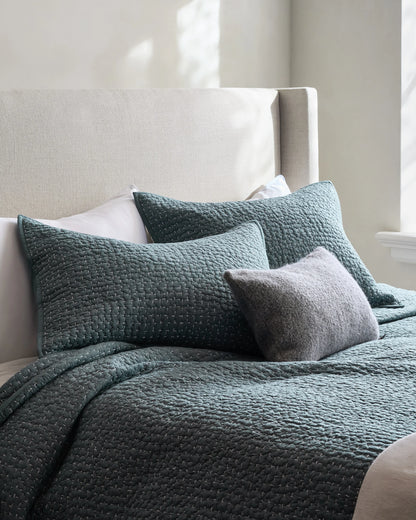 Organic Cotton Hand Stitched Quilt Set - Twin / Stone