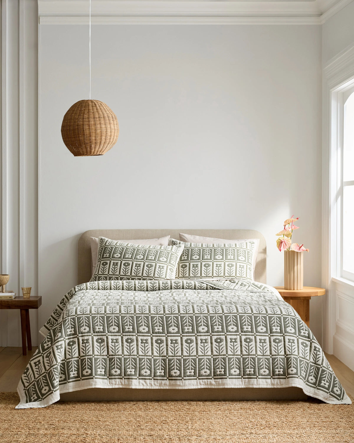 Organic Cotton Jacquard Floral Coverlet Set - Twin / Blue Fog